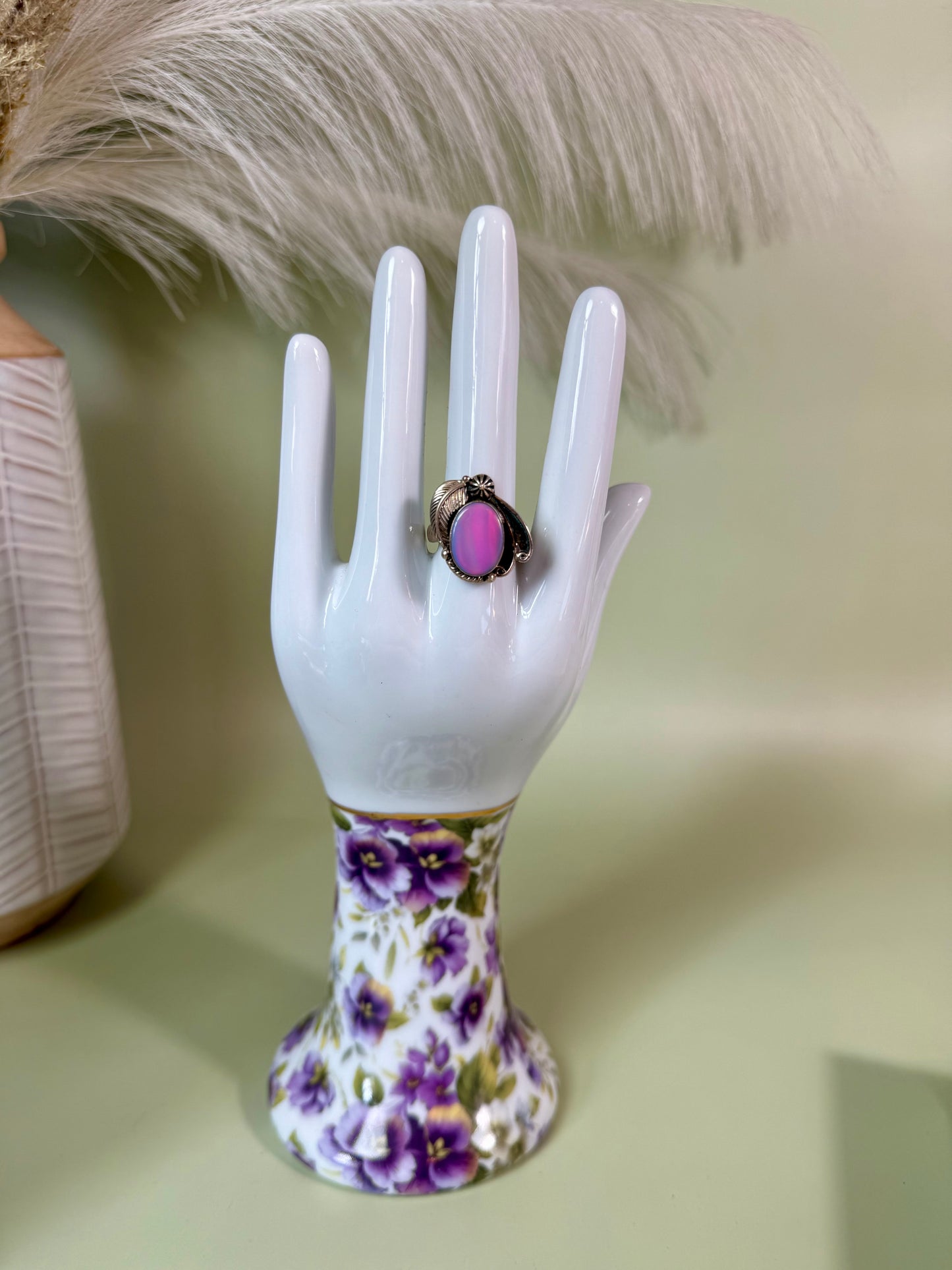 Sterling silver Pink Aurora Opal ring size 9.
