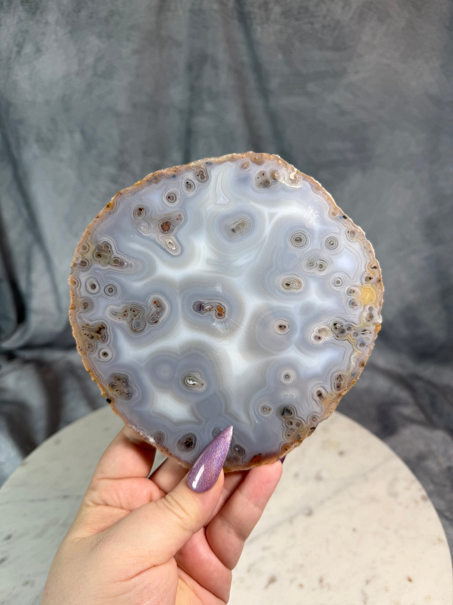 Blue Orb Agate slabs.