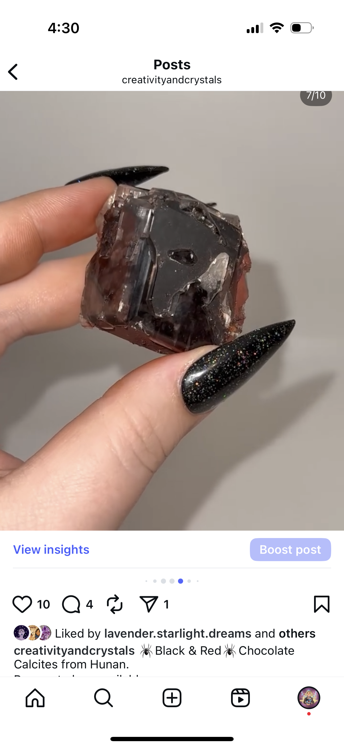 Black and red chocolate calcite