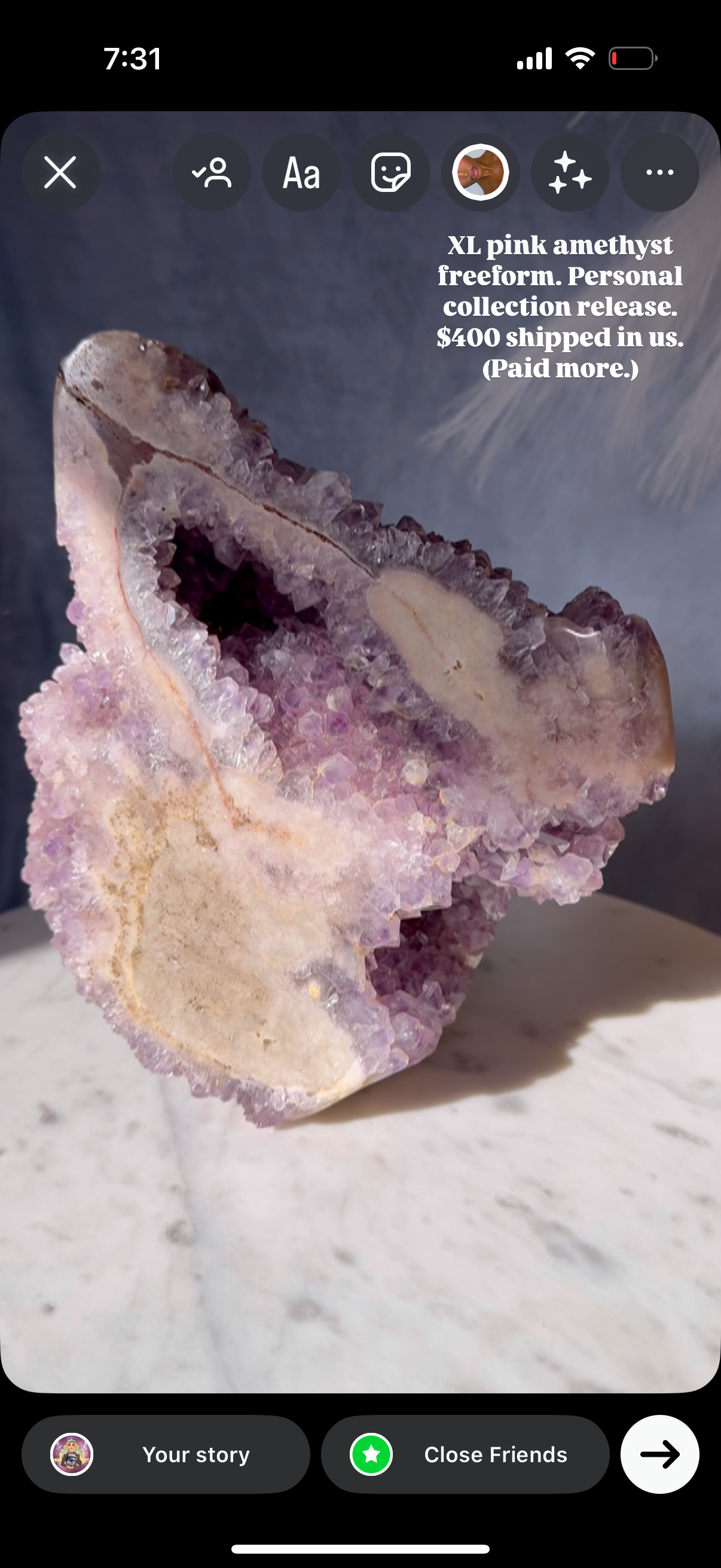 XL pink amethyst freeform