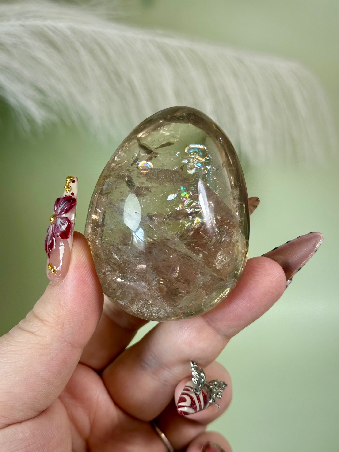 Rainbow filled natural Citrine palm stone from Brazil.