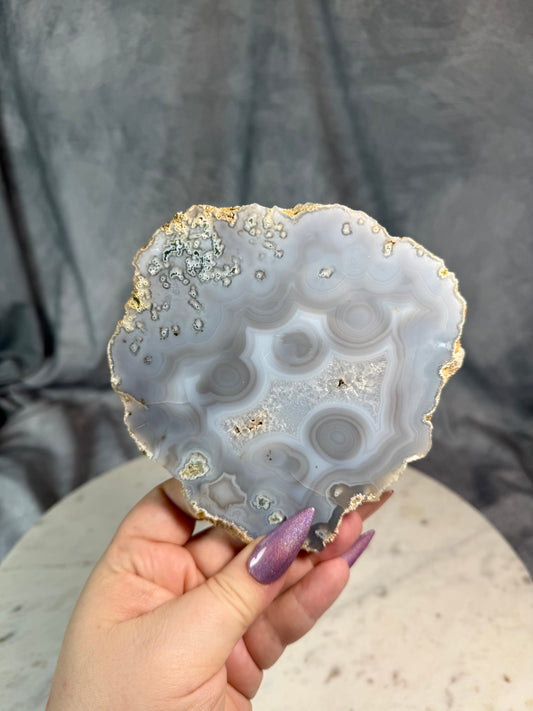 Blue Orb Agate slabs.