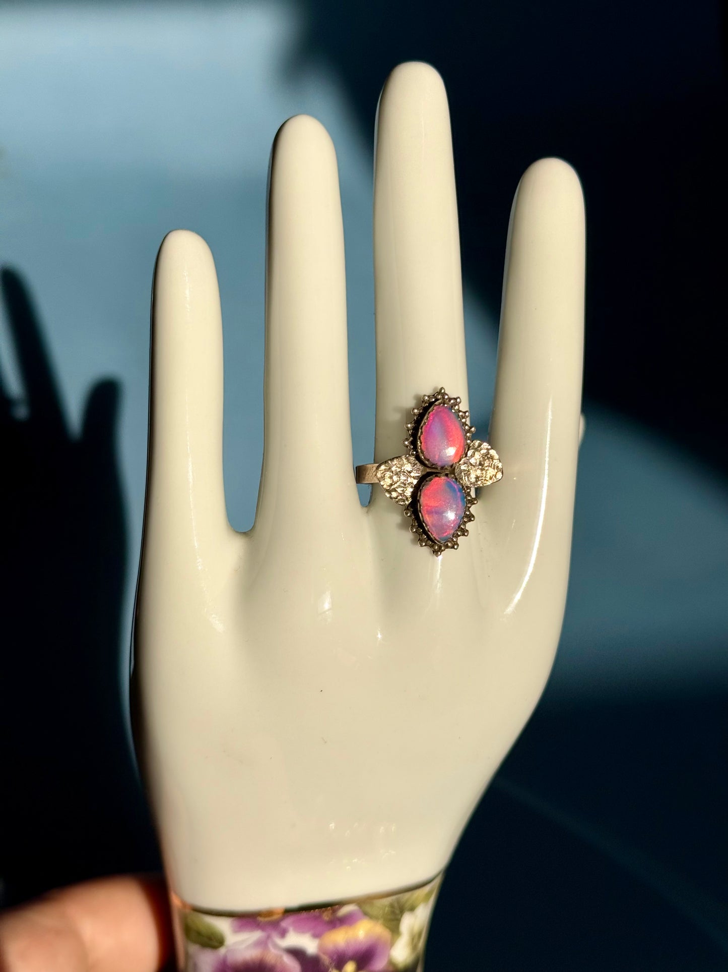 Sterling silver Pink Aurora Opal ring size 9.