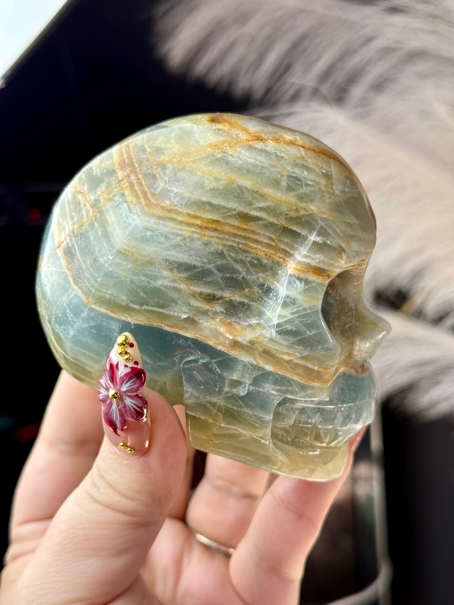 Blue onyx calcite skull.