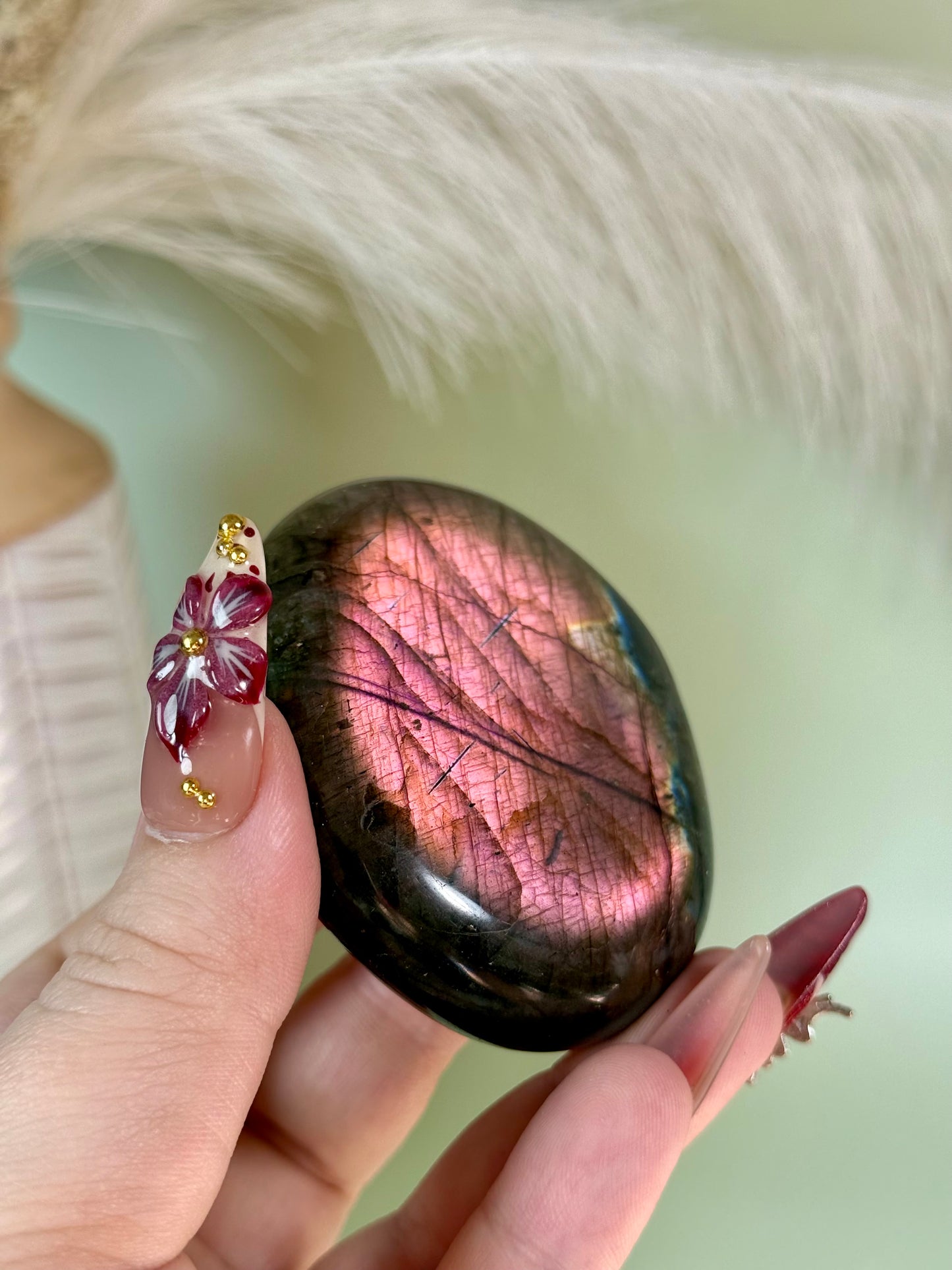 Large labradorite palm stone.