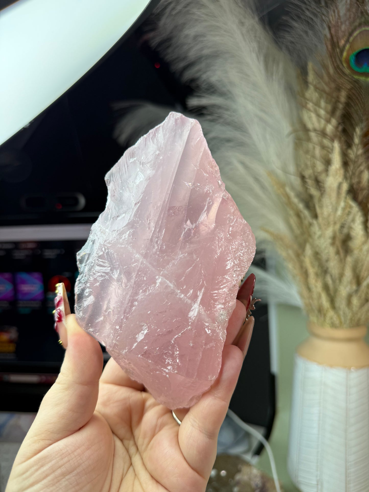 Raw Mozambique rose Quartz chunk.