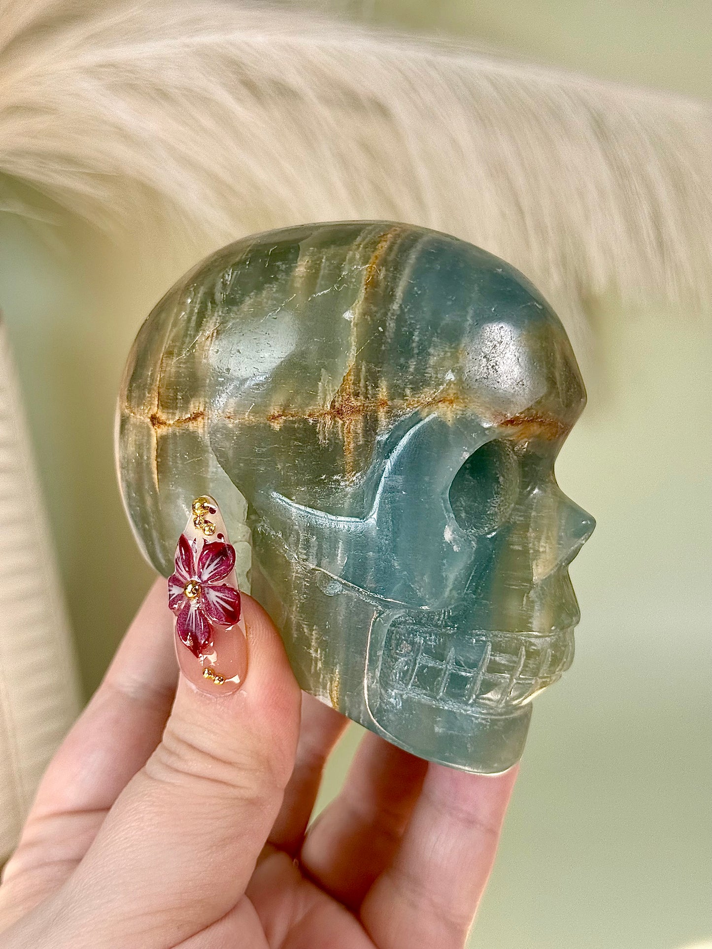Blue onyx calcite skull.