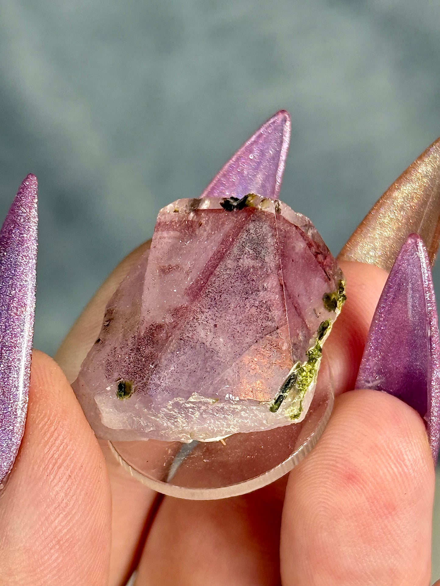 Super 7 Strawberry Amethyst Garden Quartz with Epidote. From Sichuan.