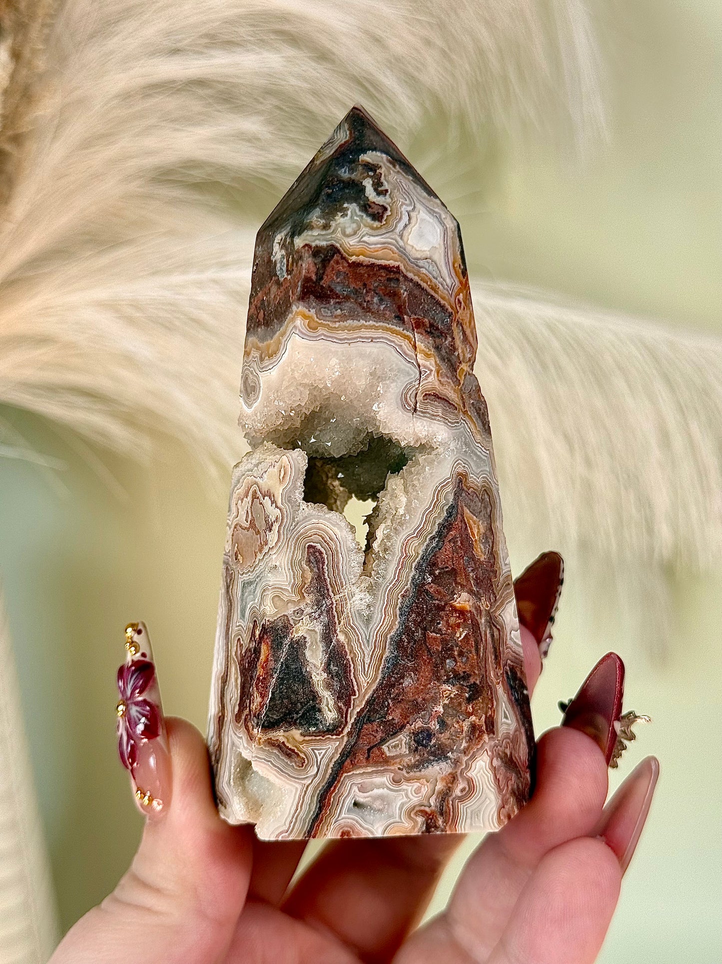 Crazy lace agate tower.