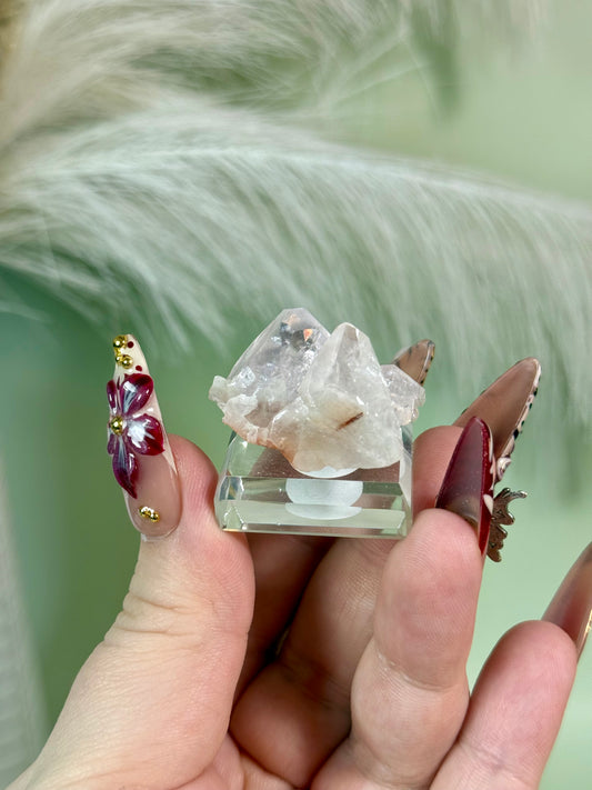 Rare light pink diamond calcite from Hubei with dog tooth calcite & chalcopyrite.