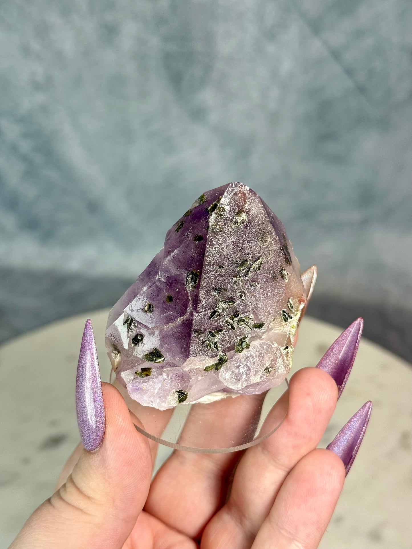Strawberry super 7 Amethyst with epidote from Sichuan.