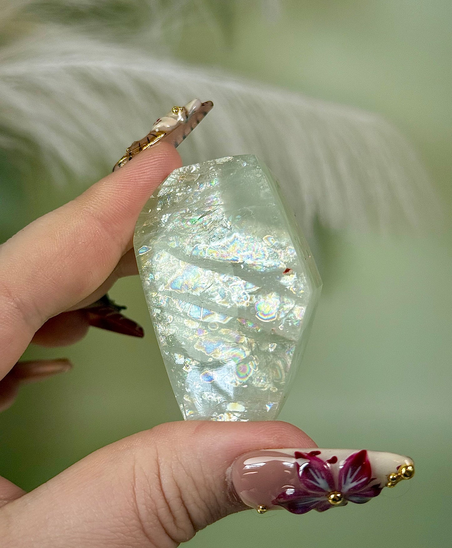 Rainbow filled Aquamarine freeform from Brazil.