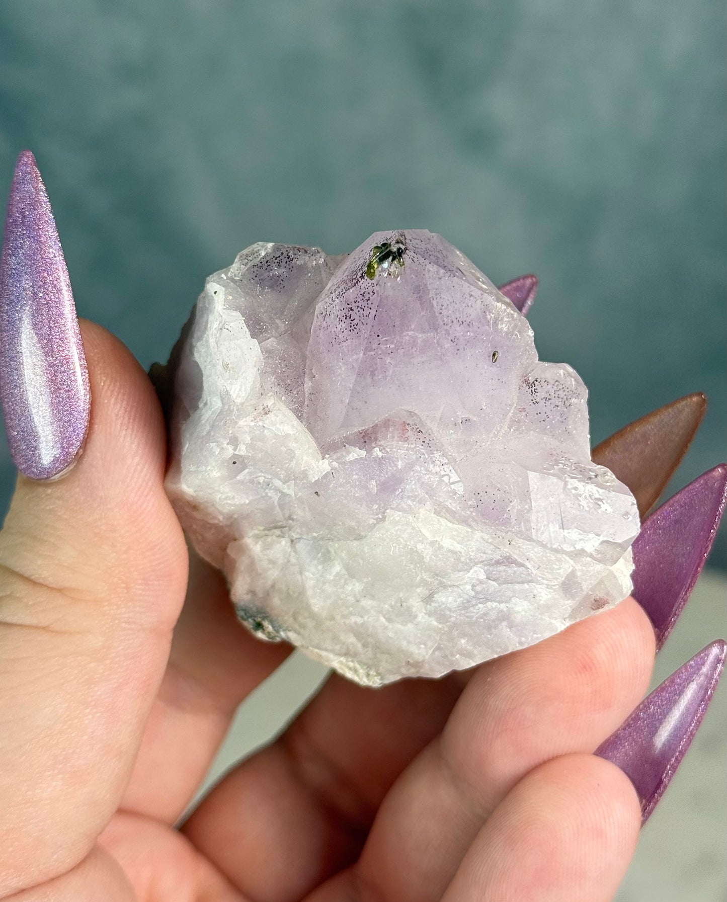 Super 7 Strawberry Amethyst Garden Quartz with Epidote. From Sichuan.