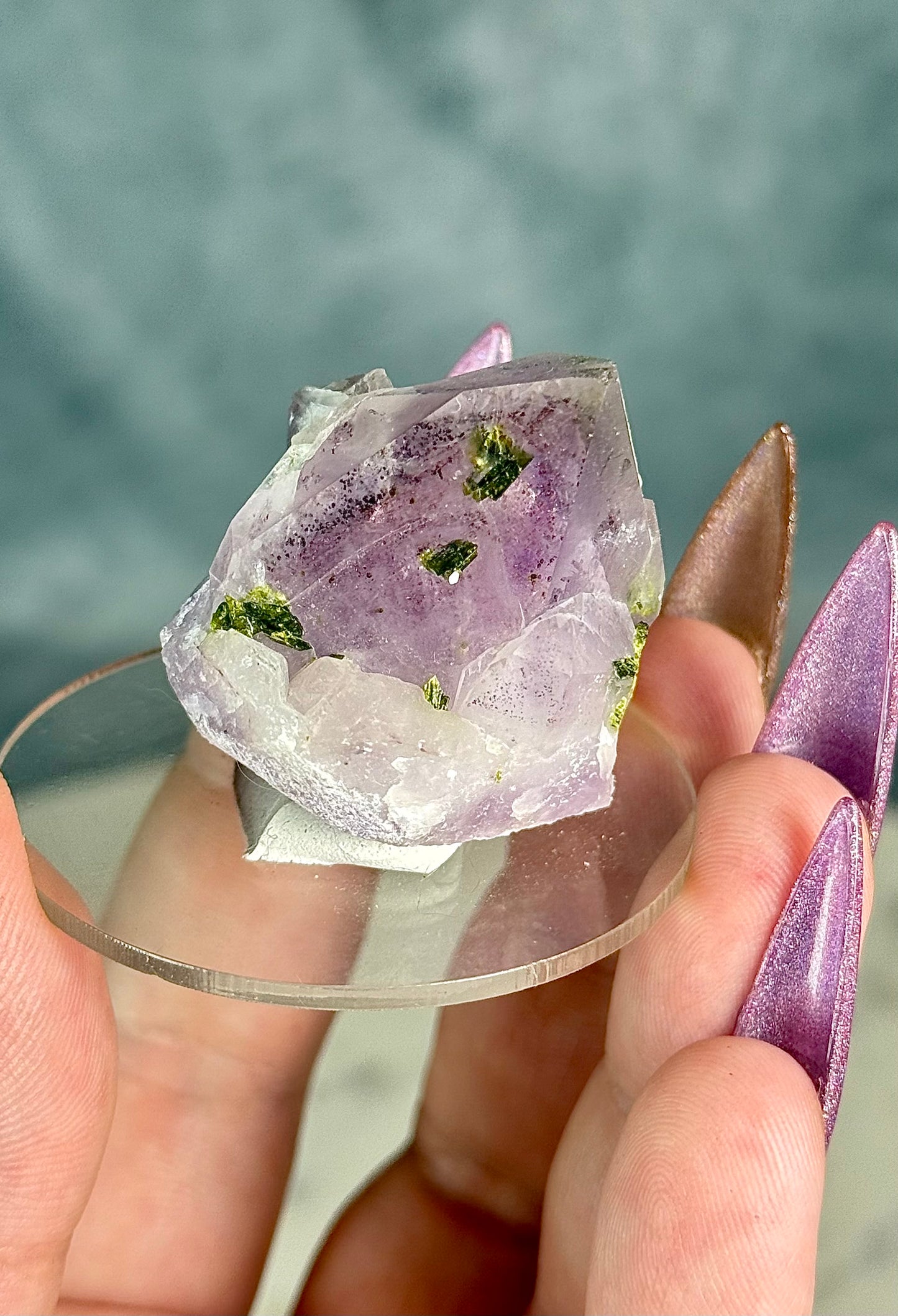 Super 7 Strawberry Amethyst Garden Quartz with Epidote. From Sichuan.