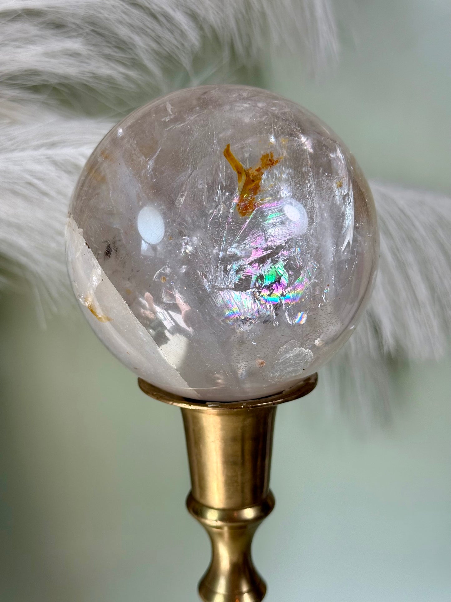 Clear Quartz sphere. “Crystal ball.”