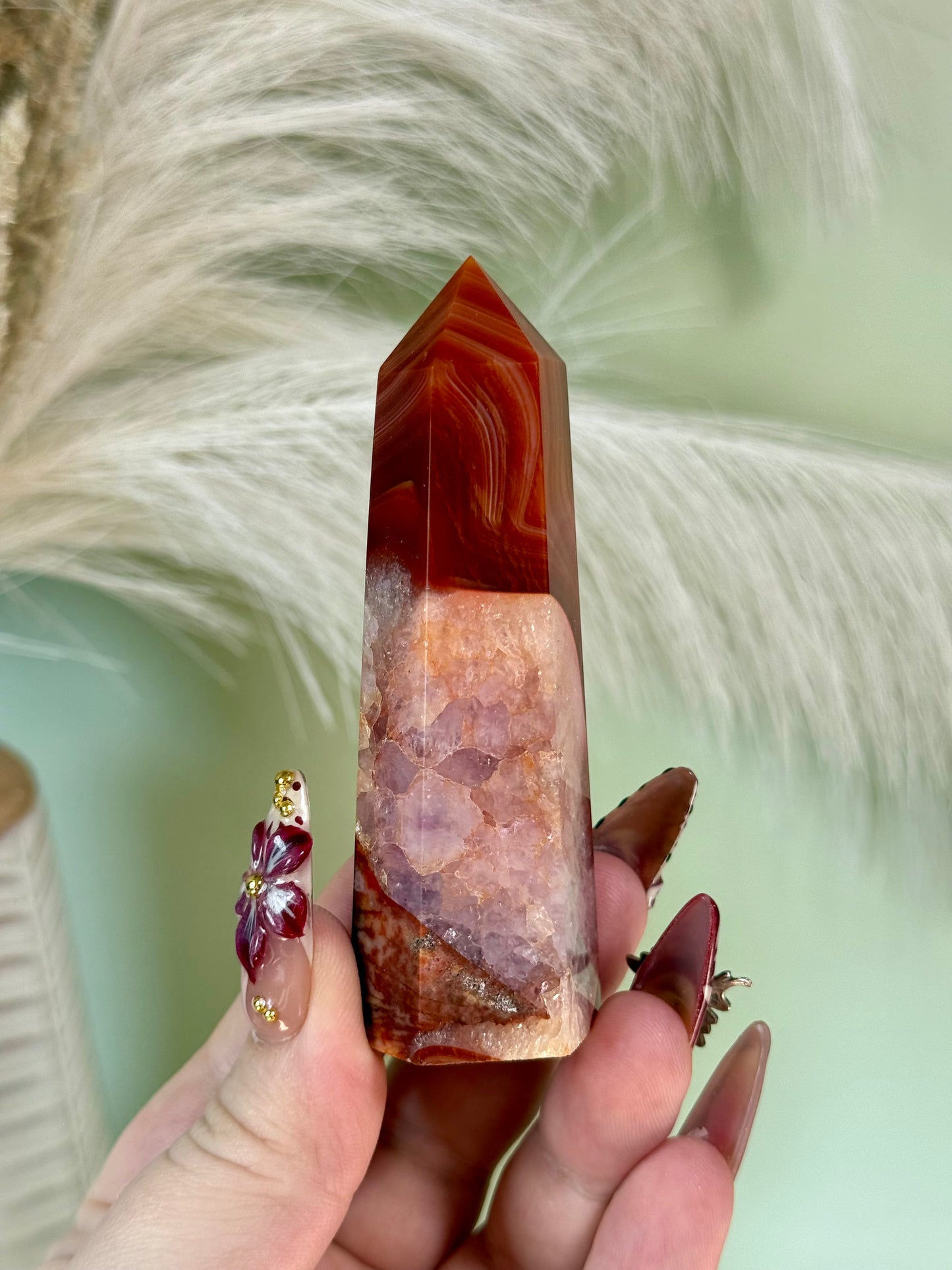Rare Carnelian with Amethyst tower.