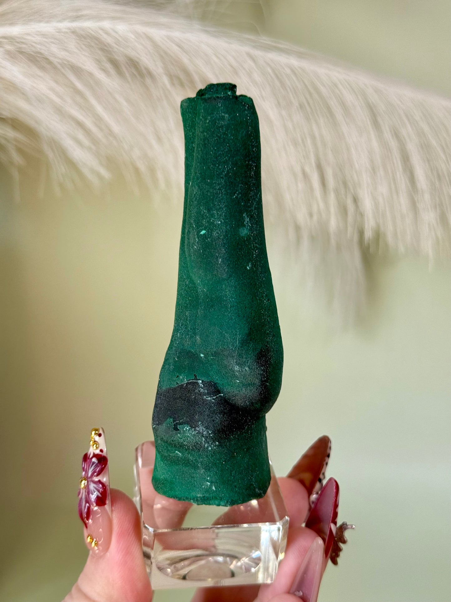Sparkly druzy Malachite stalactite.