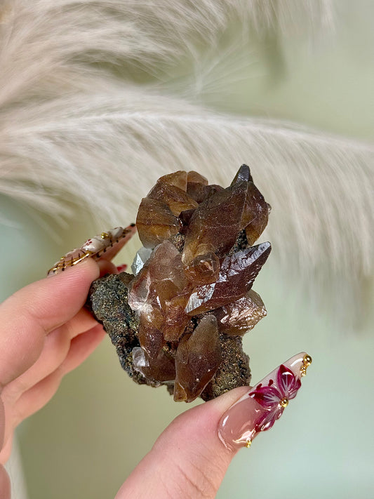 Honey dogtooth calcite with chalcopyrite.