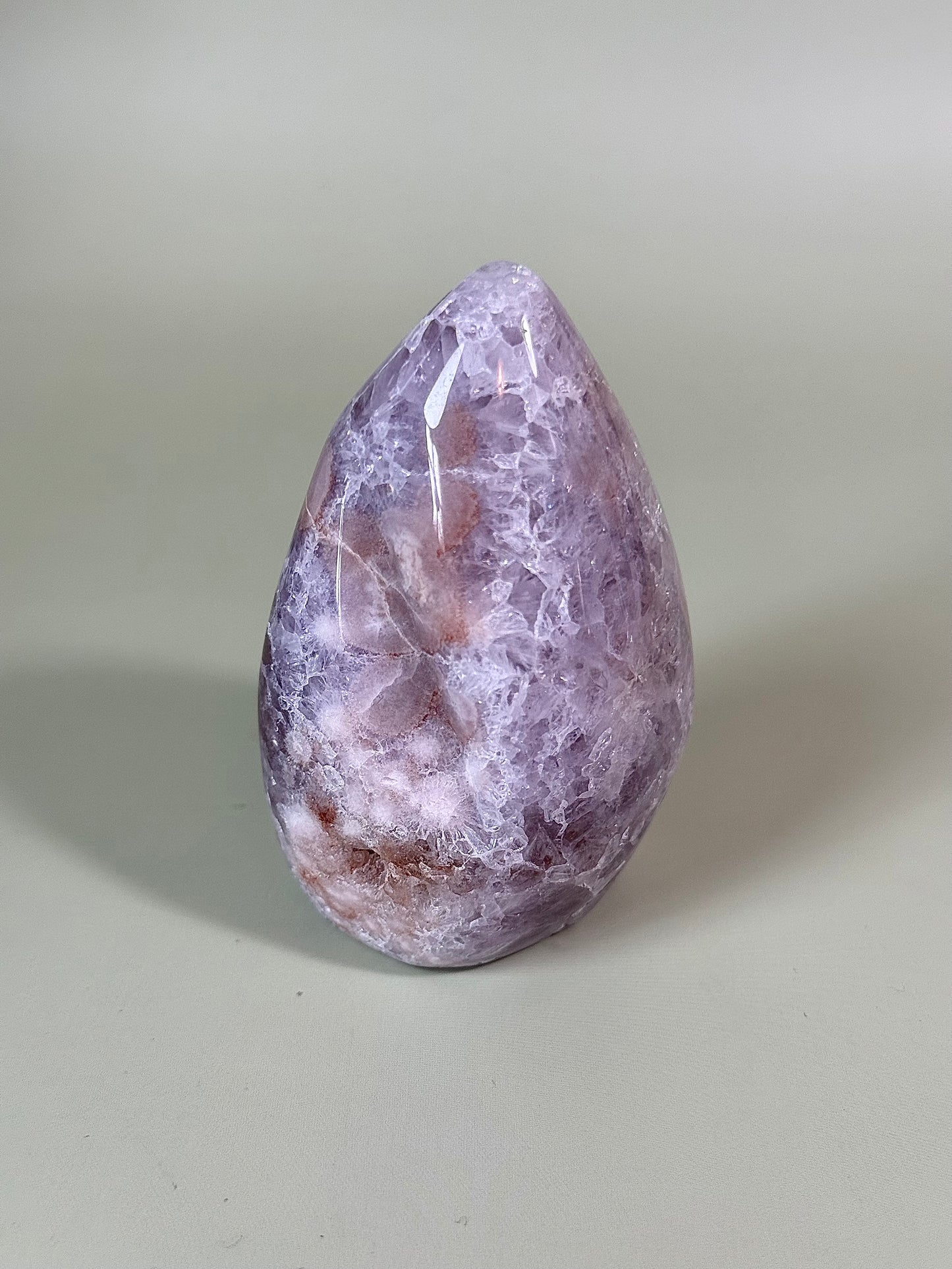 High quality mauve pink amethyst flame with Amethyst druzy.