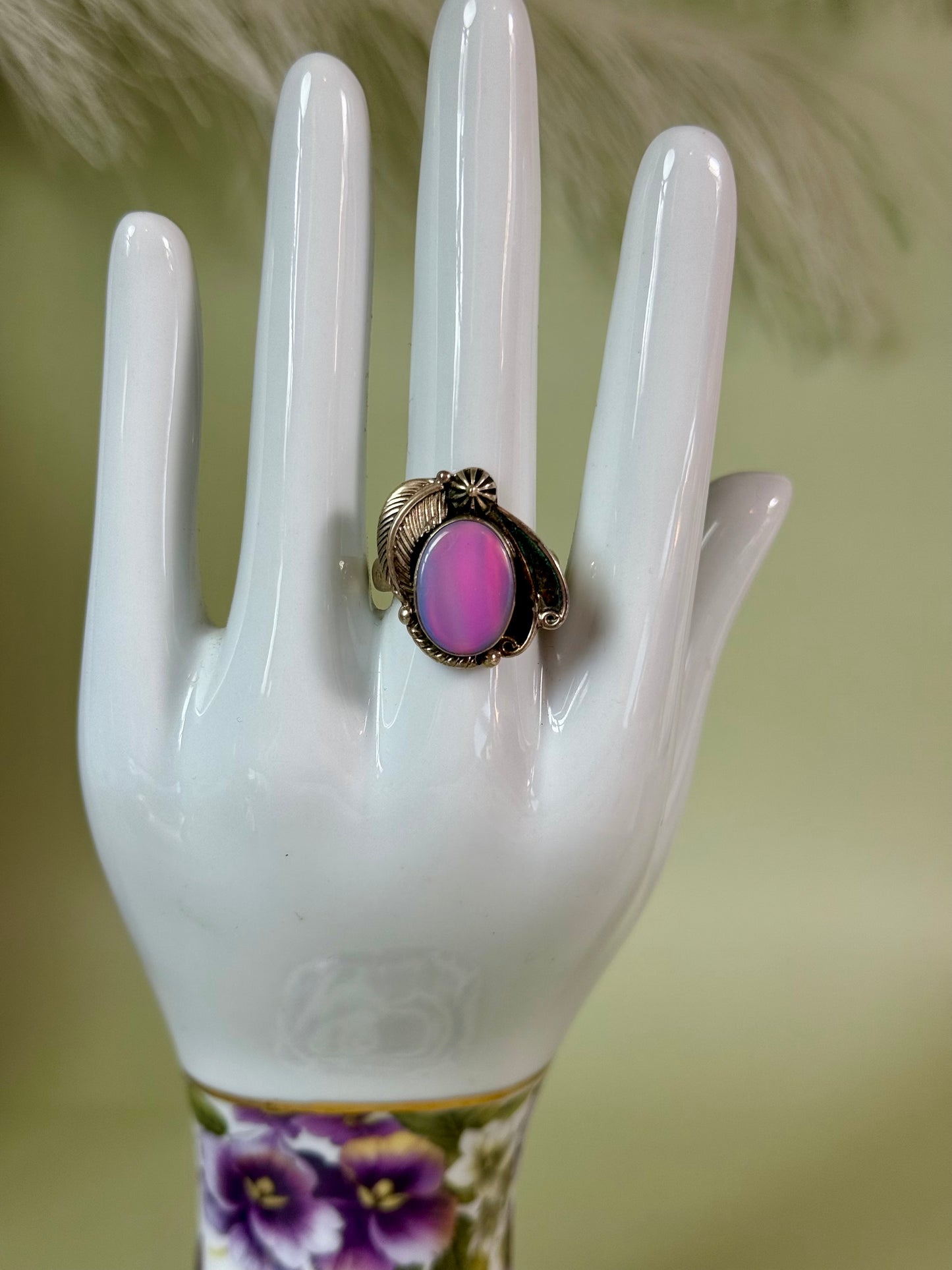Sterling silver Pink Aurora Opal ring size 9.