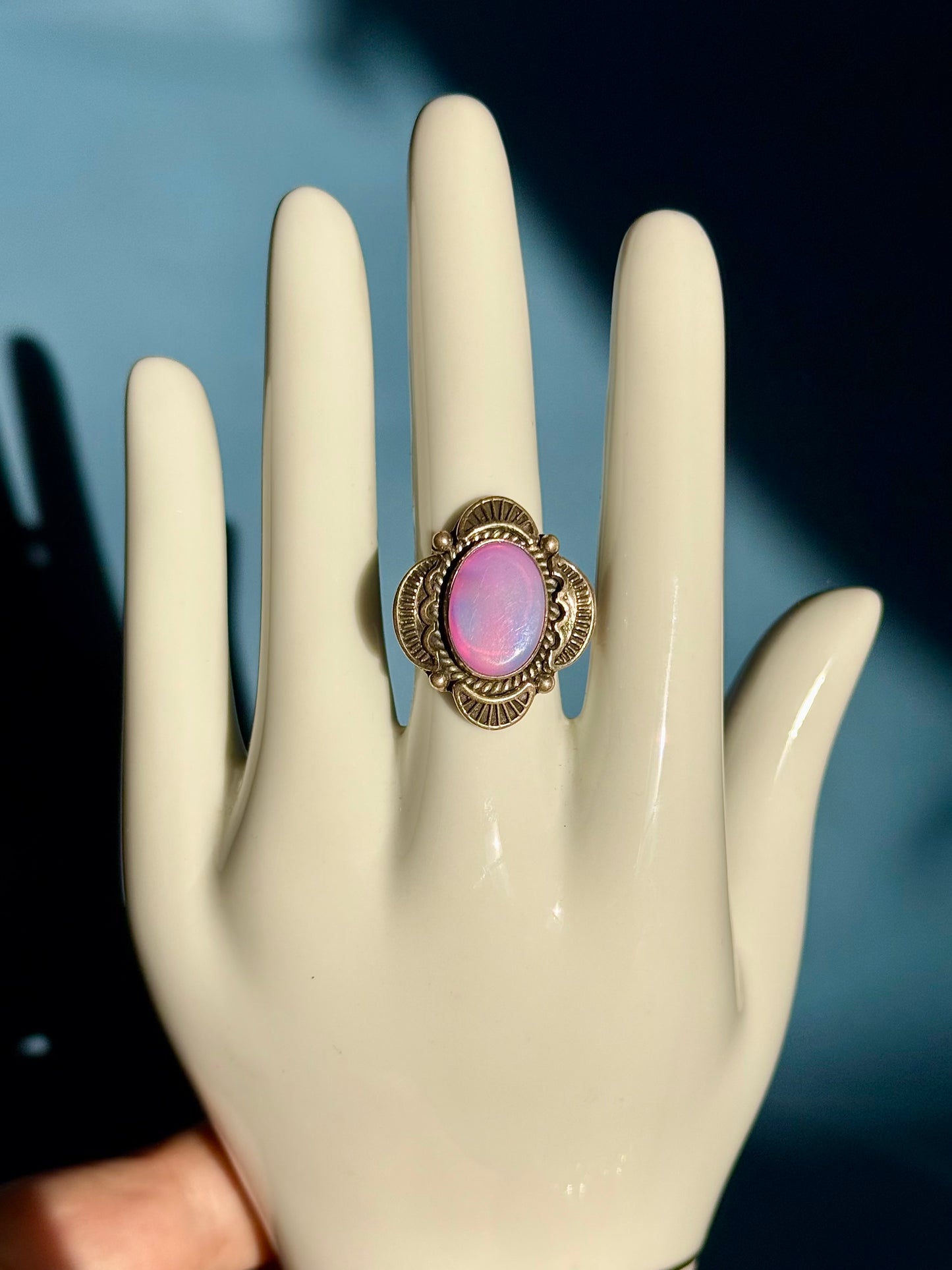Sterling silver Pink Aurora Opal ring size 8.