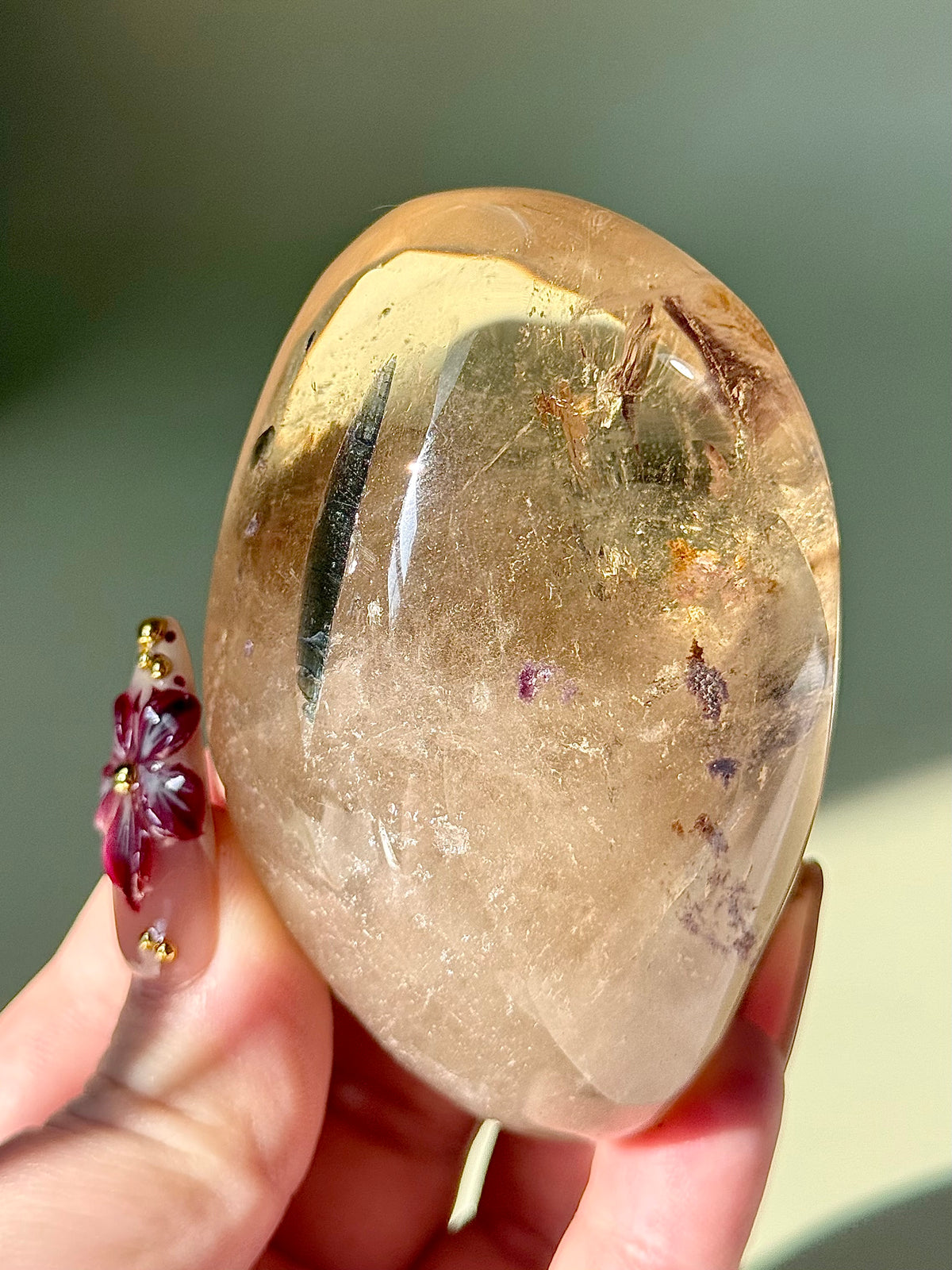 Collectors piece! XL ombre natural citrine palm with super purple Lepidolite & Green Tourmaline.