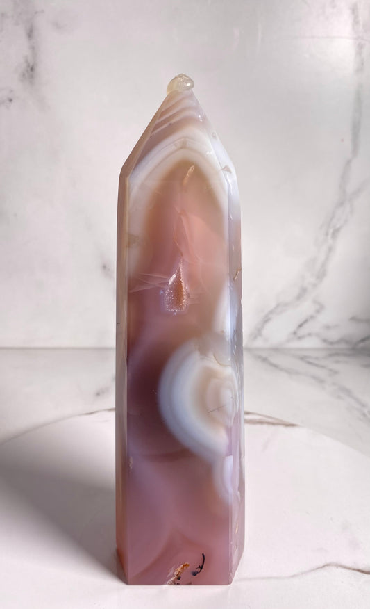 Pink jelly agate tower E.