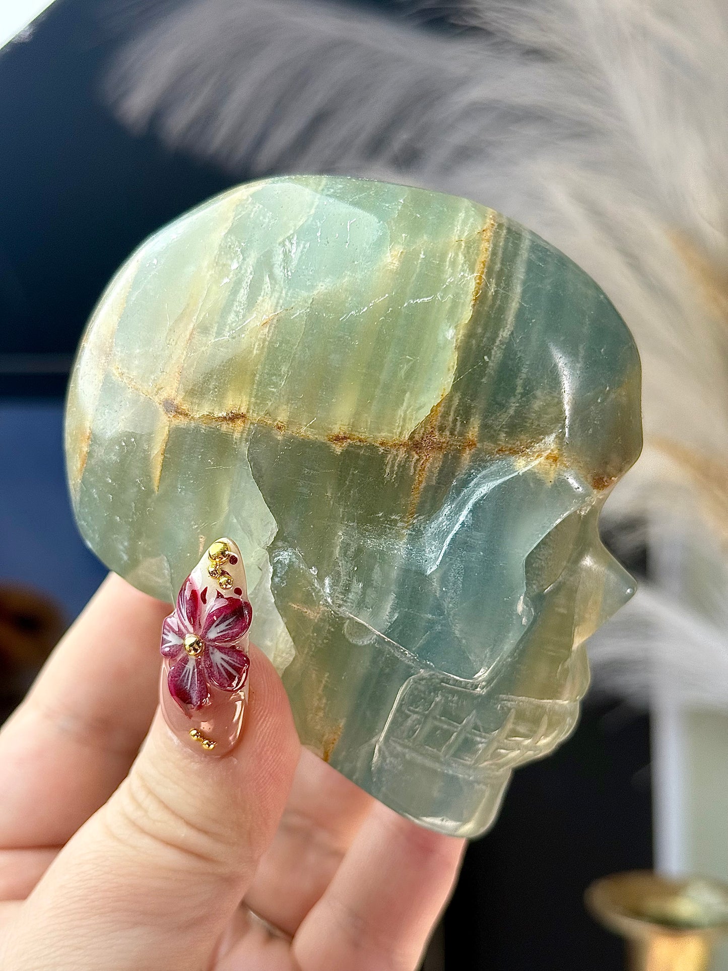 Blue onyx calcite skull.