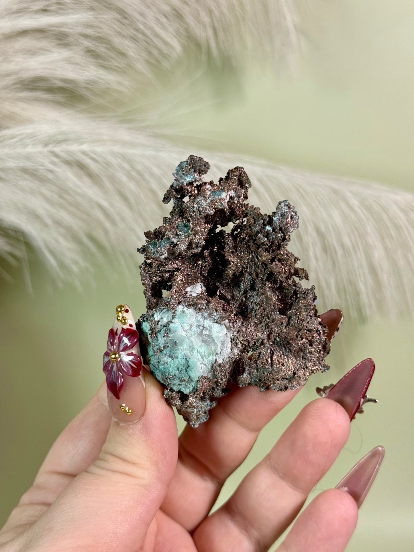 Copper with malachite.