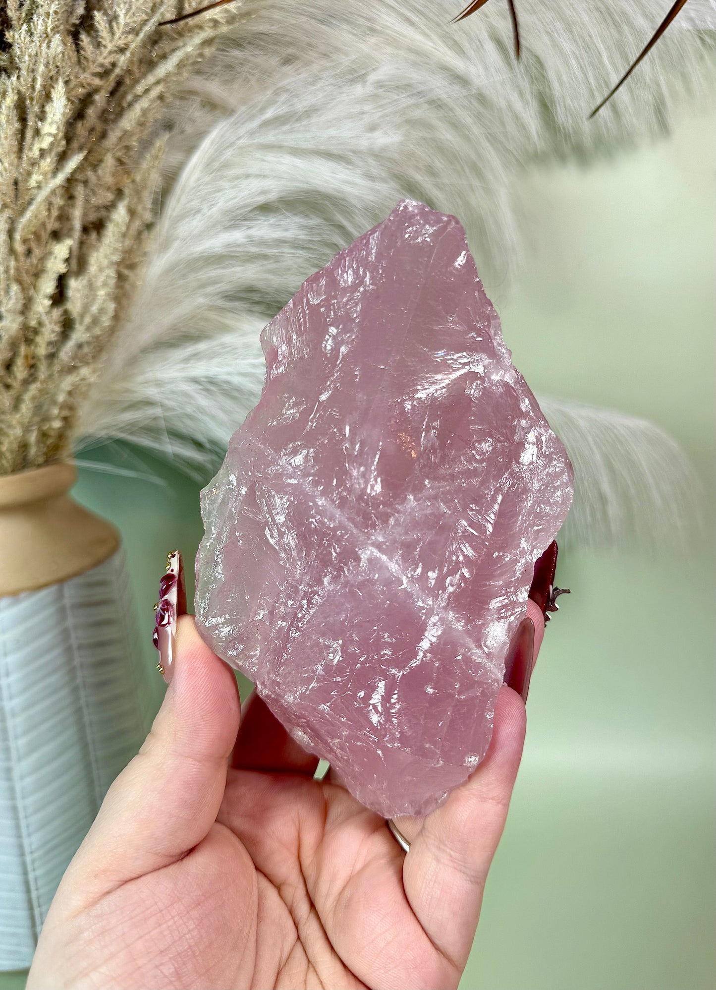 Raw Mozambique rose Quartz chunk.