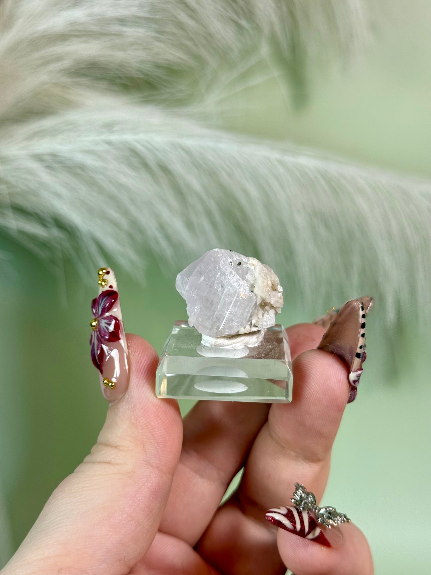 Rare light pink diamond calcite from Hubei with dog tooth calcite & chalcopyrite.