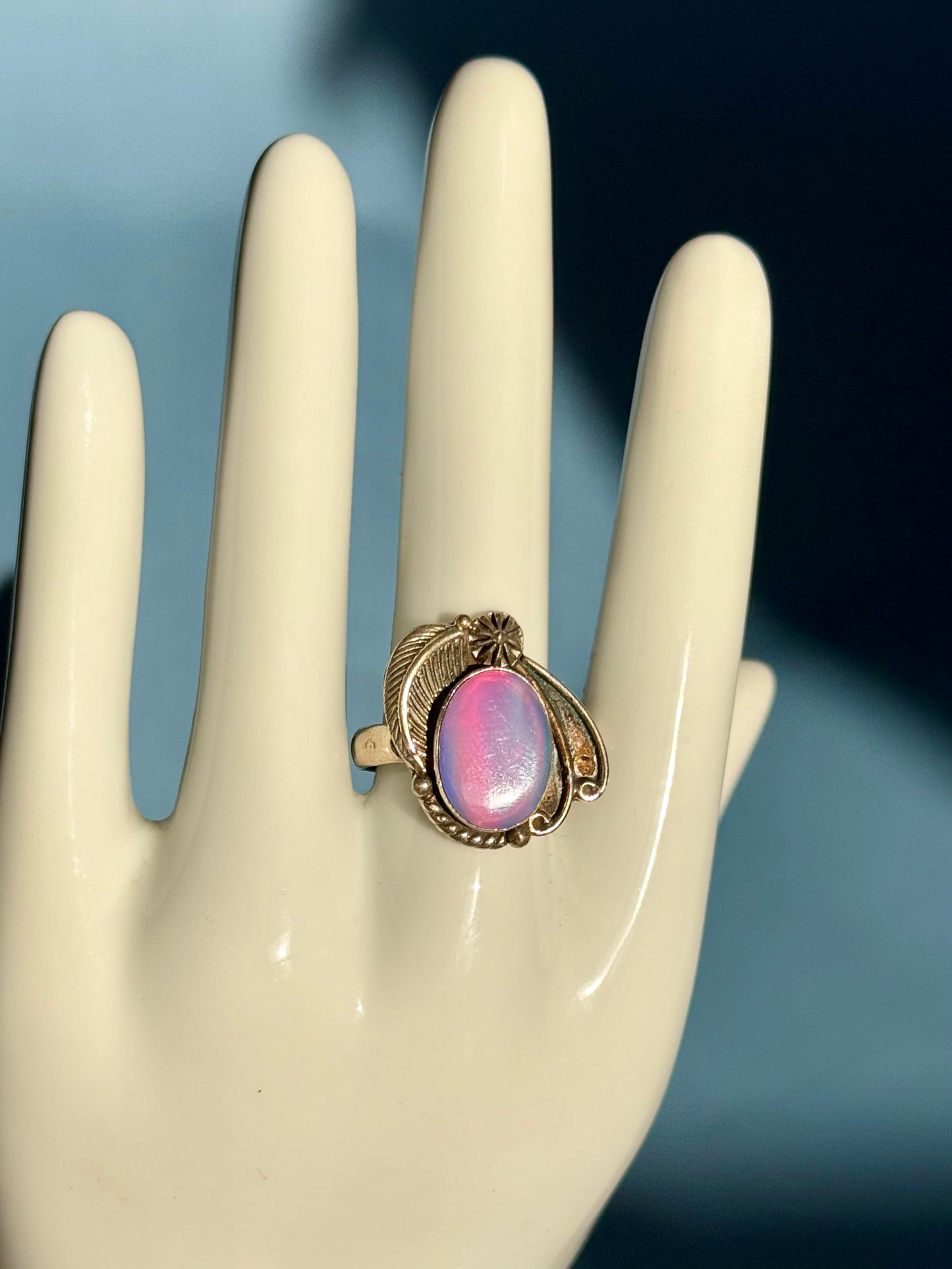 Sterling silver Pink Aurora Opal ring size 9.