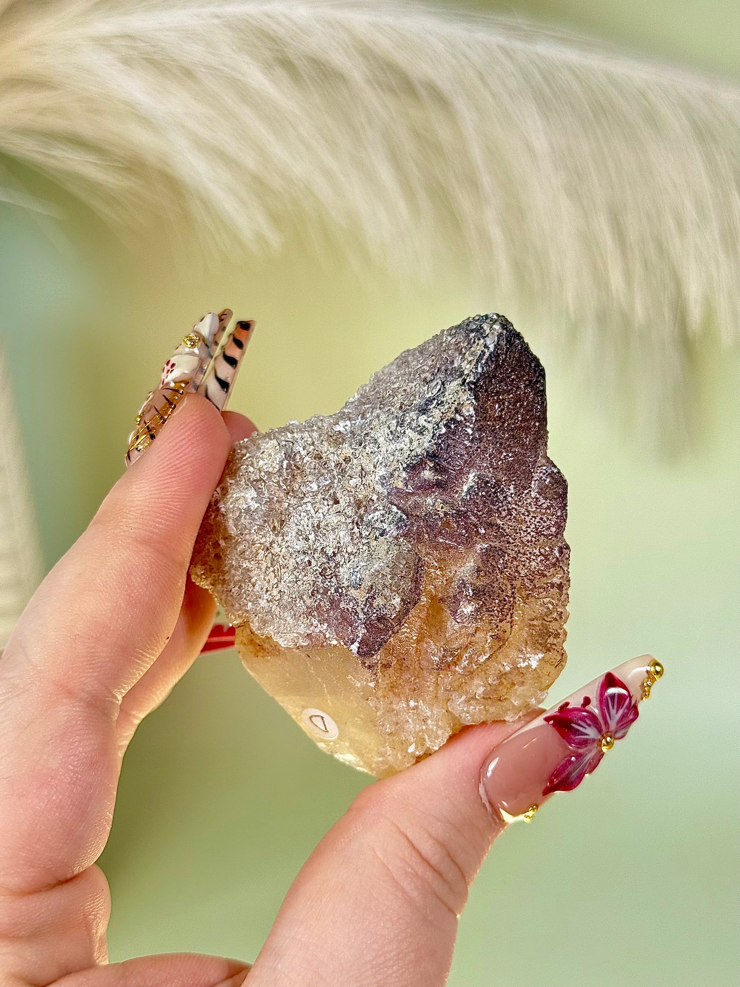 Champagne Dogtooth Calcite with Yttrium Fluorite micro druzy & Selenite crystals.