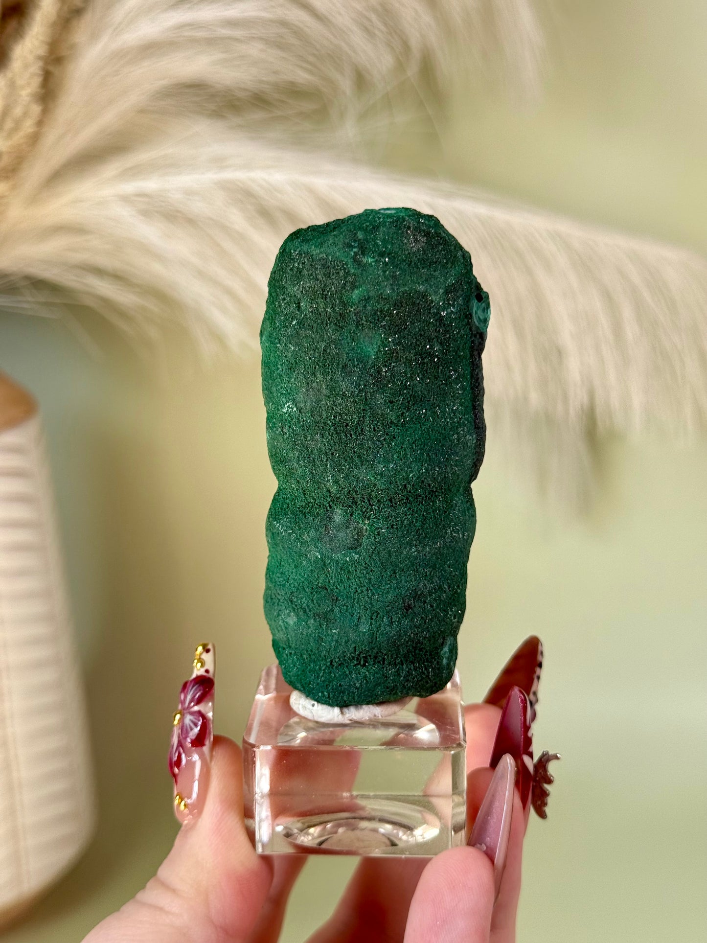 Sparkly druzy Malachite stalactite.