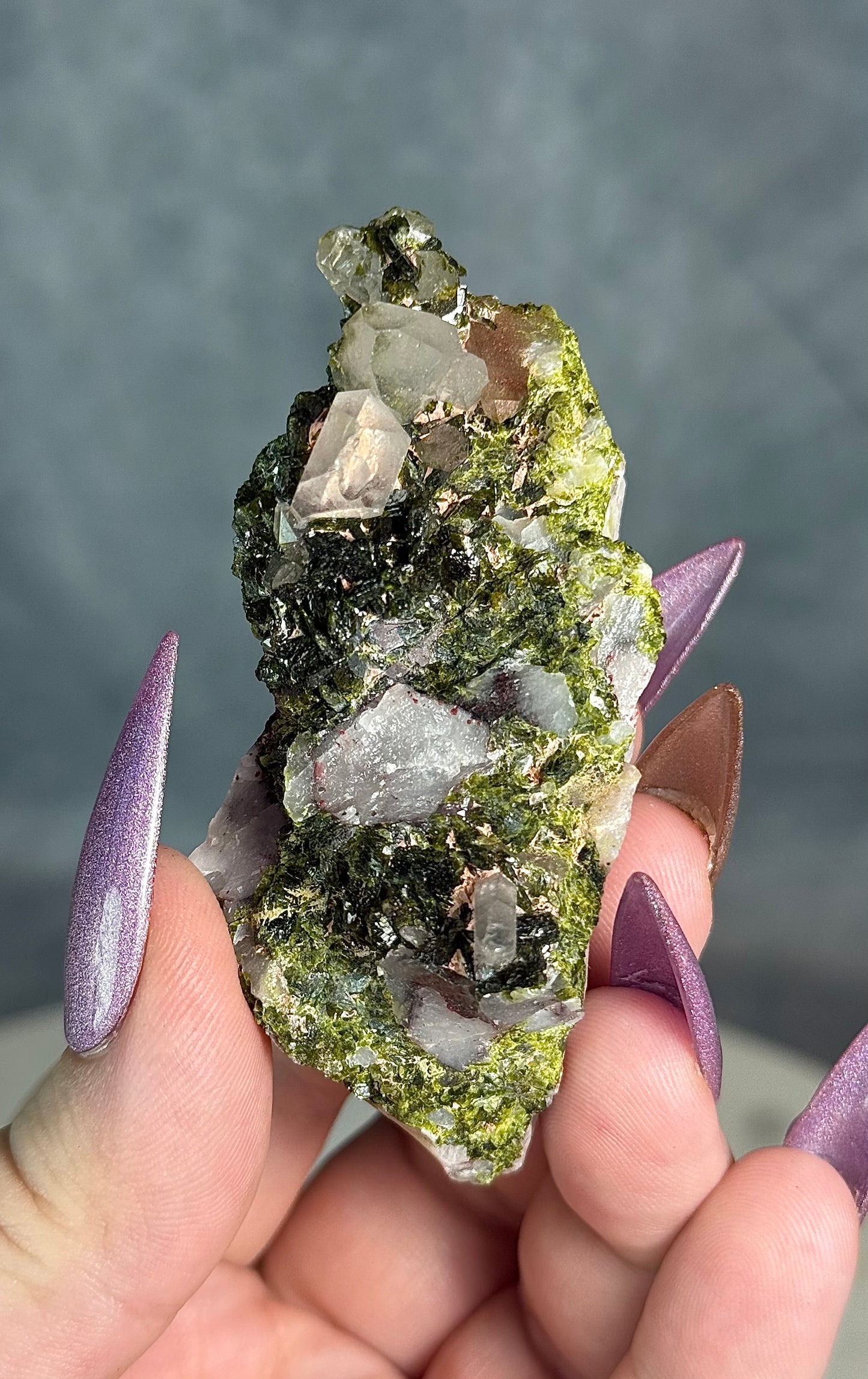 Super 7 Strawberry Amethyst Garden Quartz with Epidote. From Sichuan.
