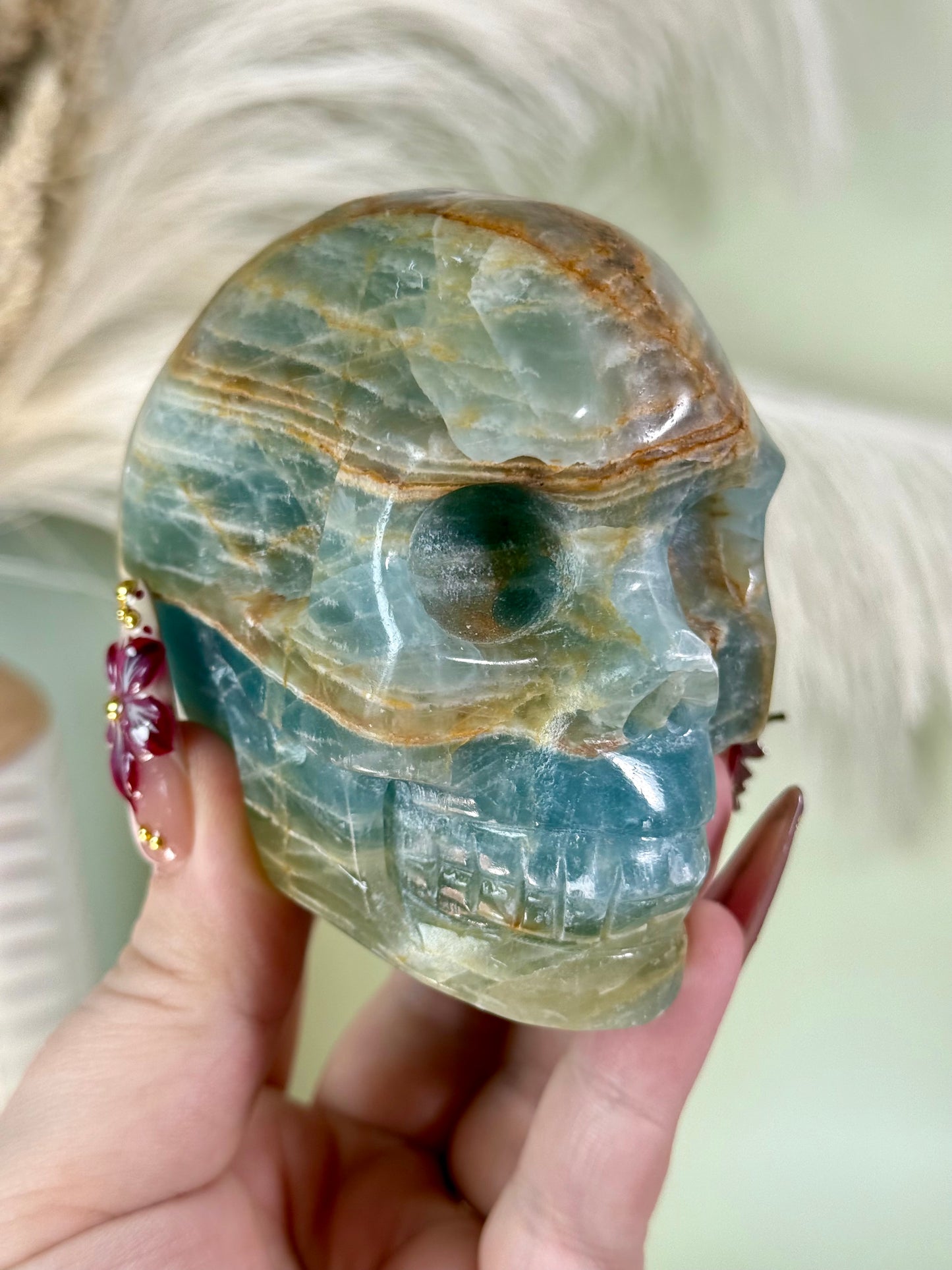 Blue onyx calcite skull.