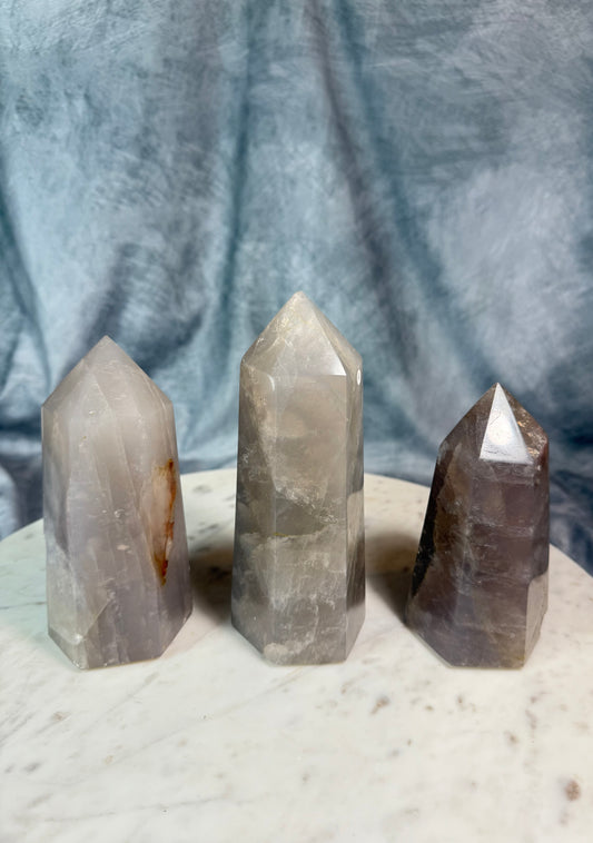 Imperfect very chunky Blue Rose Quartz towers.