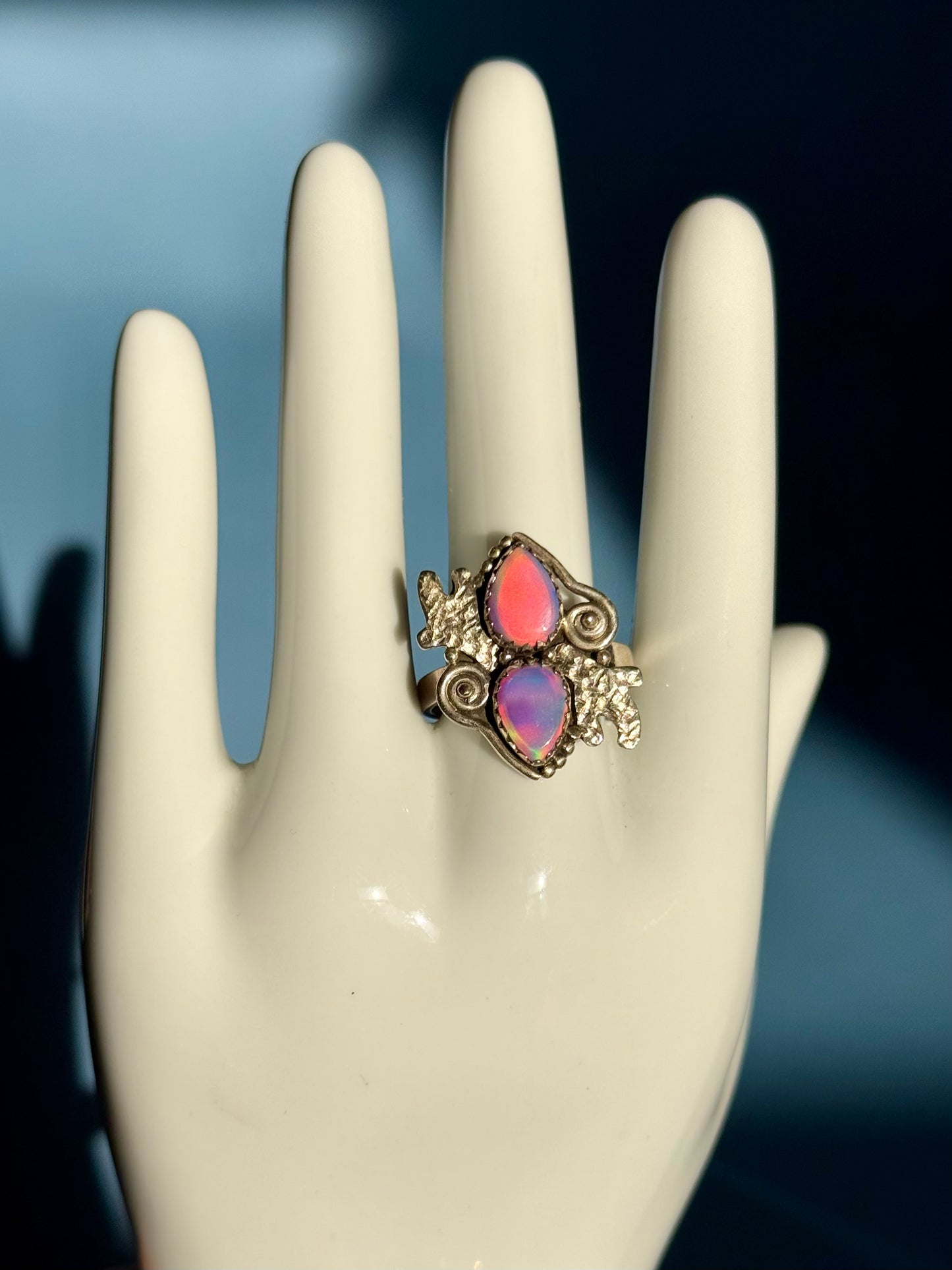 Sterling silver Pink Aurora Opal ring size 10.