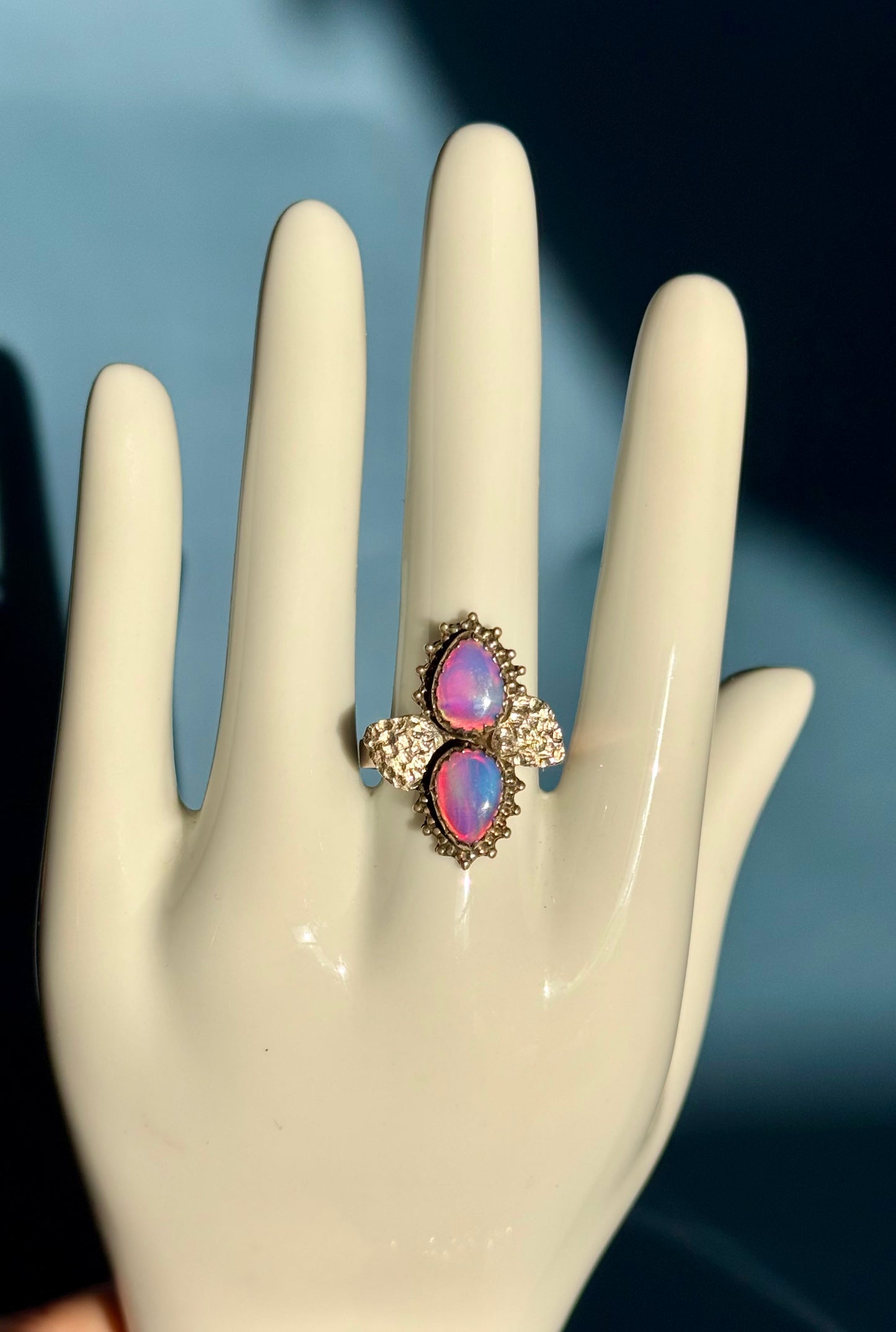 Sterling silver Pink Aurora Opal ring size 9.