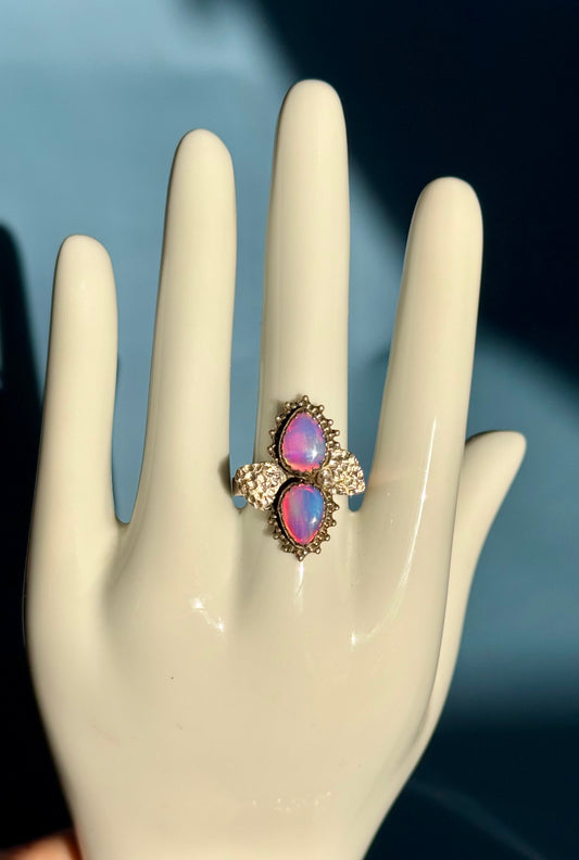 Sterling silver Pink Aurora Opal ring size 9.