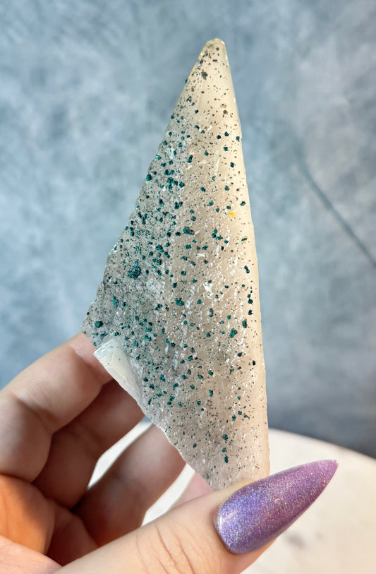 Etched Dogtooth Calcite Malachite Pyrite inclusions.