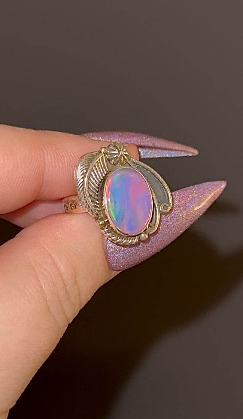 Sterling silver Aurora Opal ring. SIZE 7.