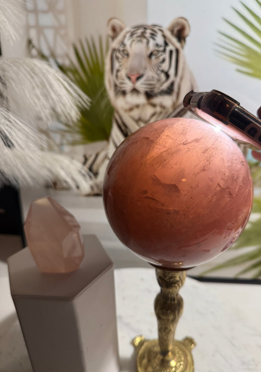 5 lbs 112 mm deep pink/ lavender star rose quartz sphere.