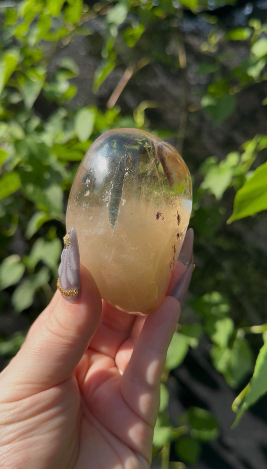 Collectors piece! XL ombre natural citrine palm with super purple Lepidolite & Green Tourmaline.