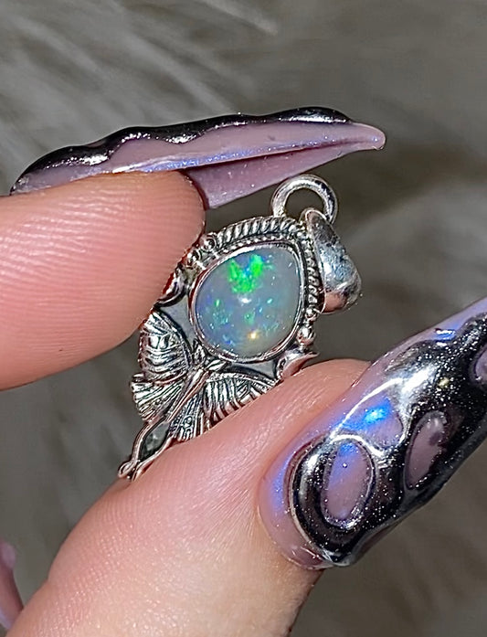 Luna Moth Genuine Ethiopian Opal Necklace 925 sterling silver. (C)