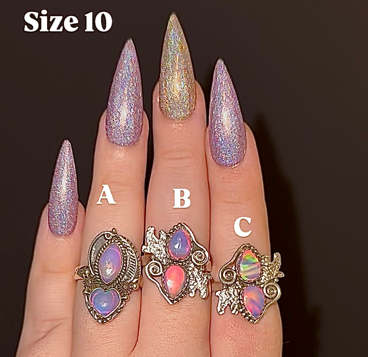 Sterling silver Aurora Opal rings. SIZE 10.