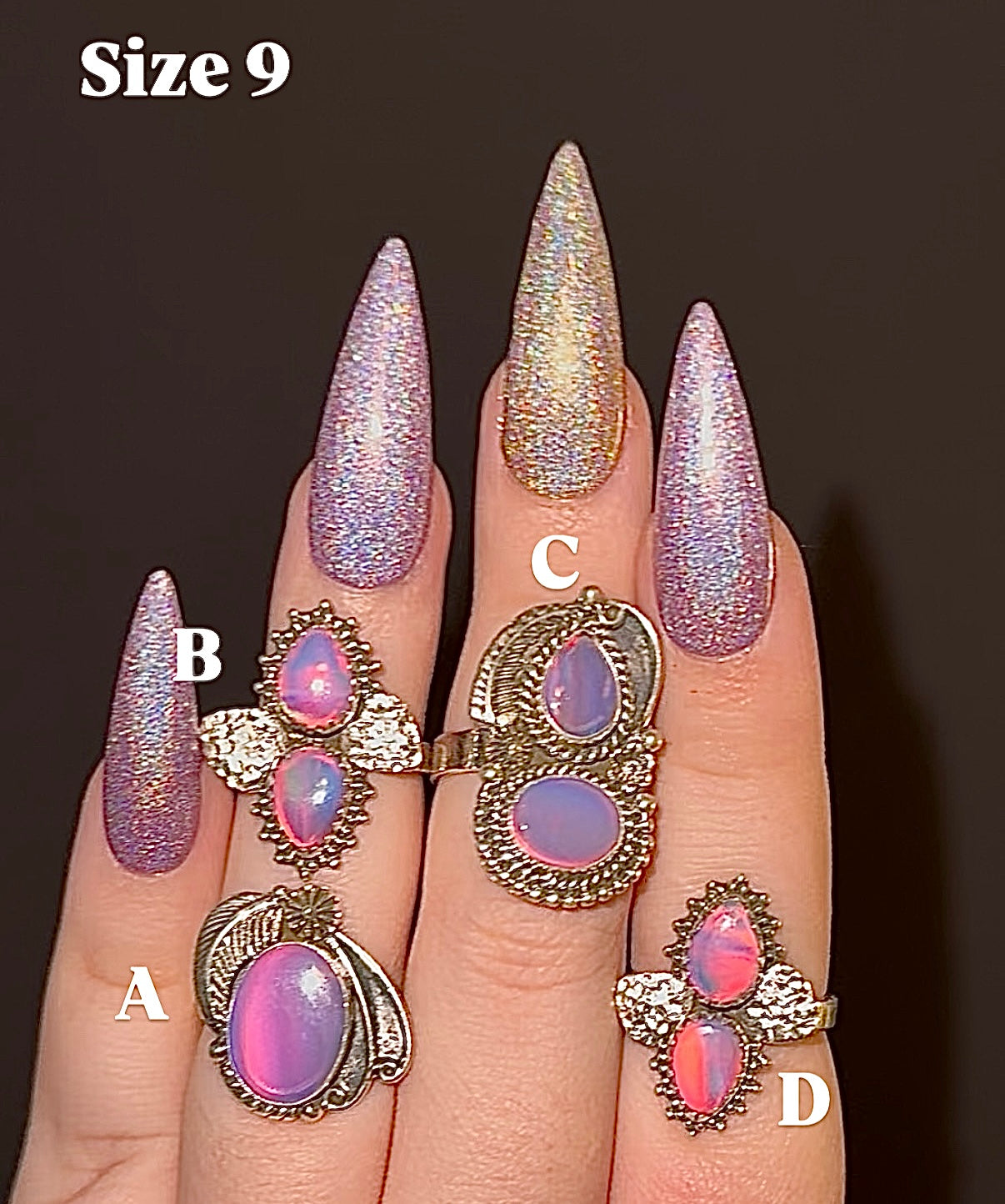 Sterling silver Aurora Opal rings. SIZE 9.
