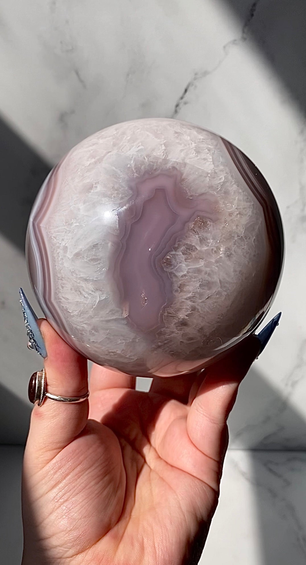 Large Pink Jelly Agate sphere.