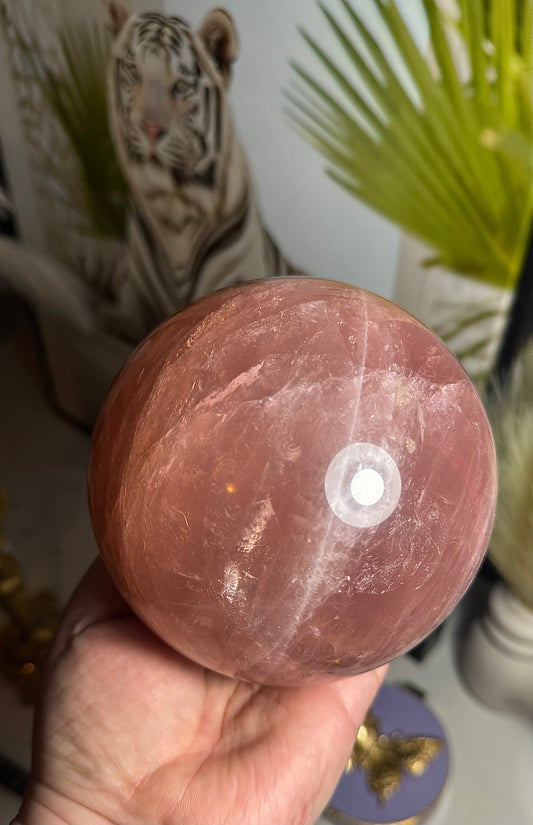 5 lbs 112 mm deep pink/ lavender star rose quartz sphere.
