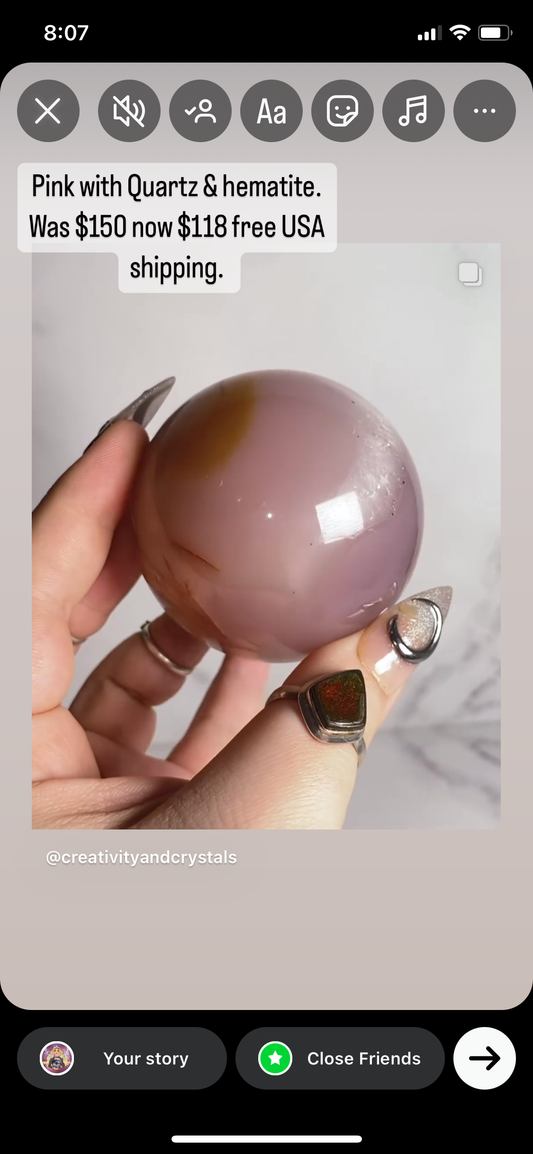 Pink jelly agate sphere.